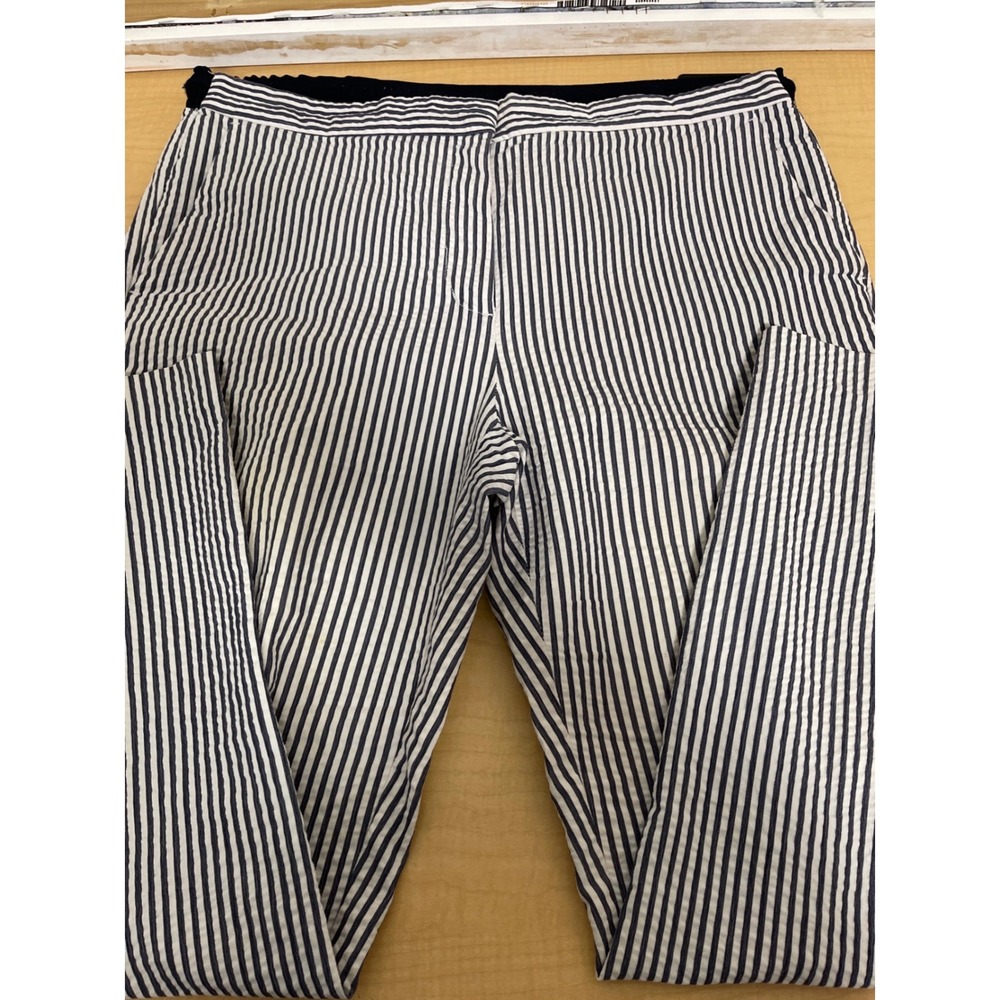 Zara Striped Seersucker Pants Navy White Elastic Waist Tapered Trousers XL